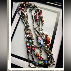 Millefiori Murano Handmade Glass 
Bead Necklace 52”